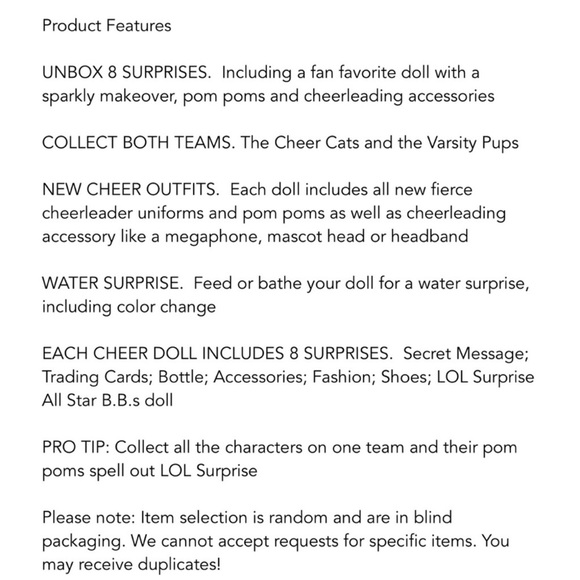 LOL Surprise! All-Star BBs Sports Series 2 Cheer Team Sparkly Dolls, 8 Surprises - Picture 5 of 5